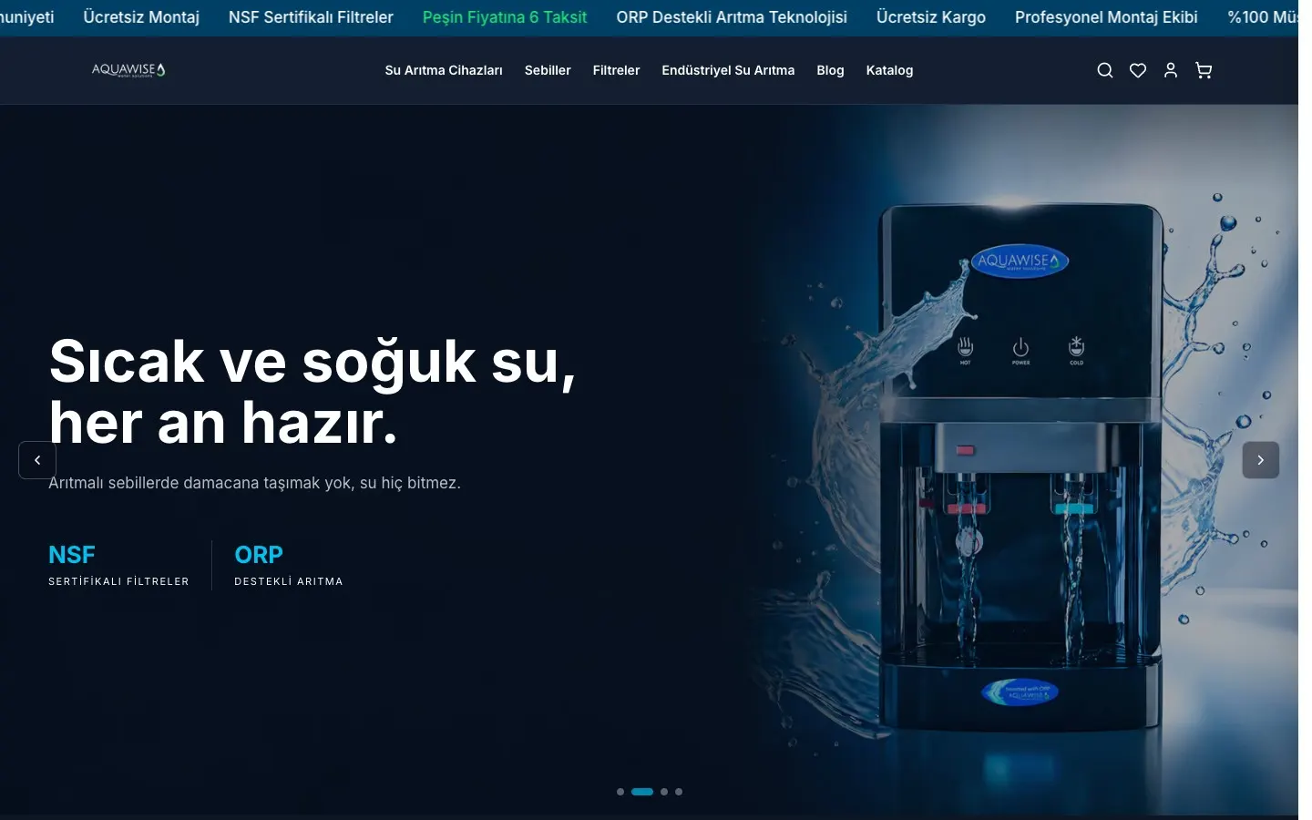 Aquawise web sitesinin ana sayfası