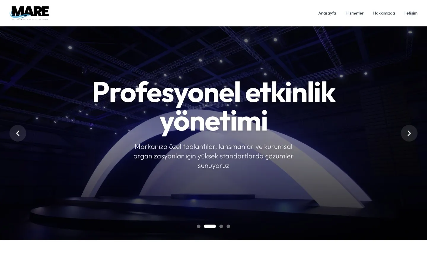 Mare Tourism kurumsal web sitesinin ana sayfası