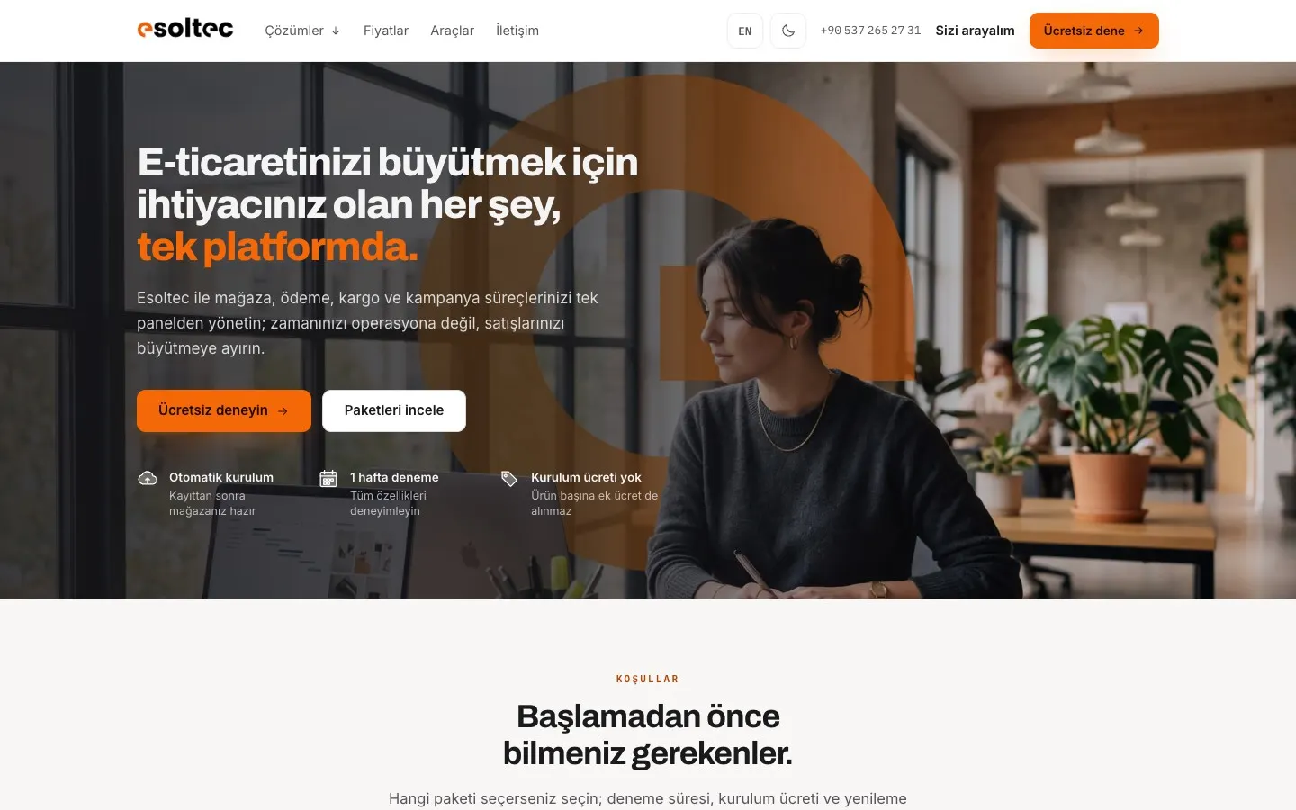 Esoltec web sitesinin ana sayfası
